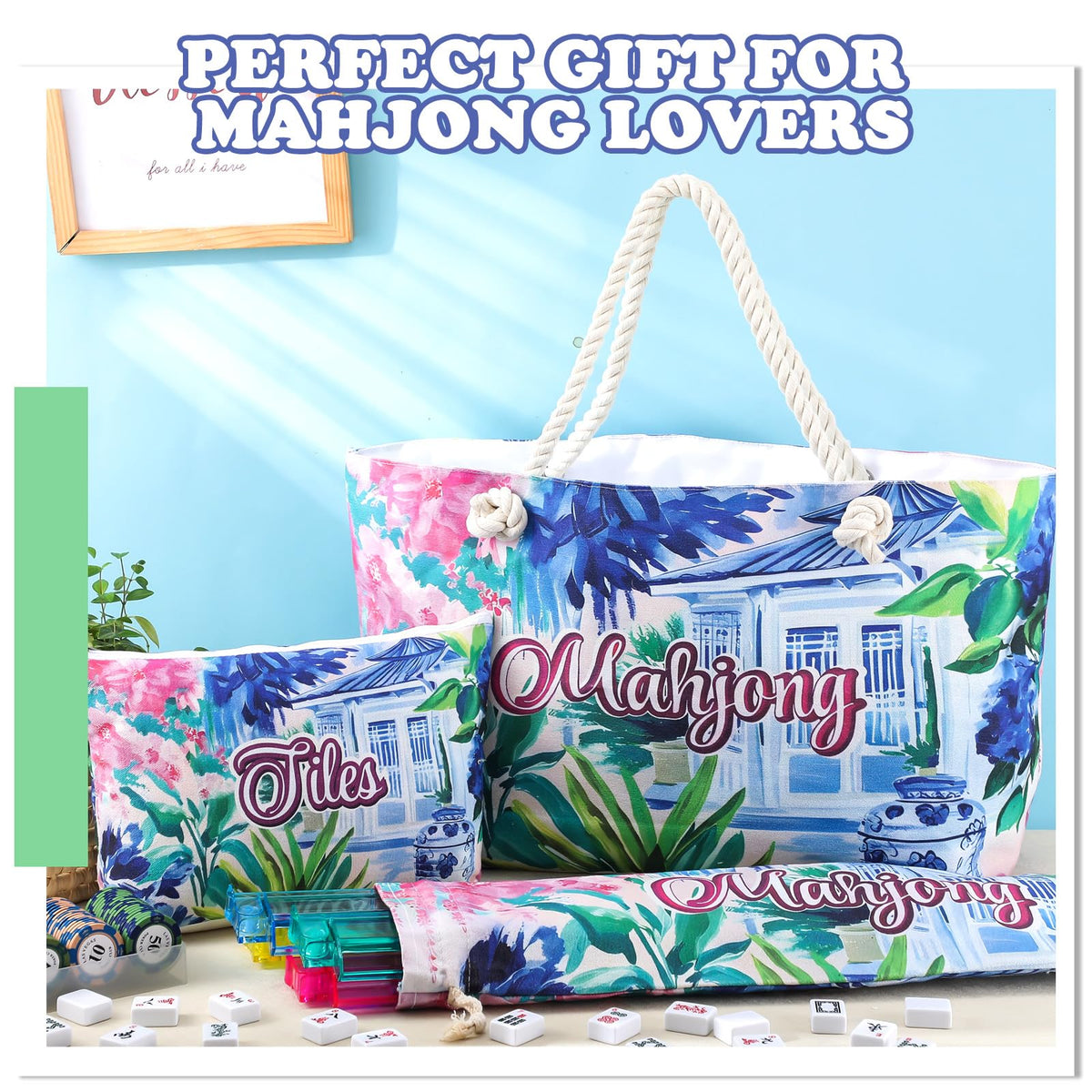 Sunnymove travel friendly mahjong set bag with organized pockets