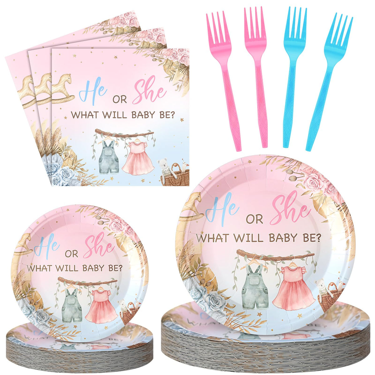 Sunnyray boho gender reveal 9-inch plates, sturdy and stylish for party servings.
