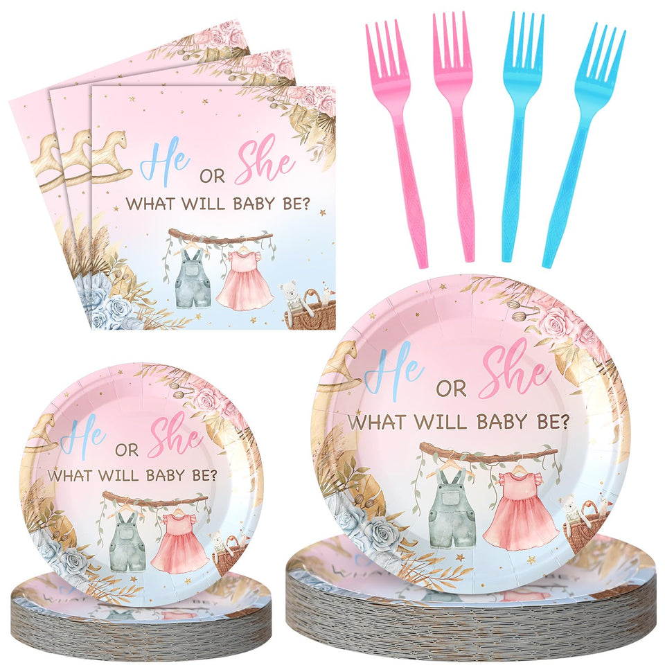 Sunnyray boho gender reveal 9-inch plates, sturdy and stylish for party servings.