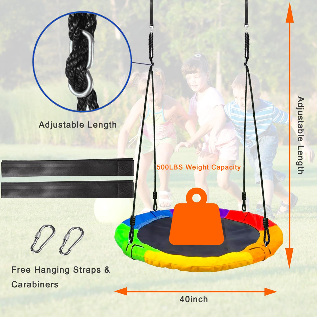 SunnyStride saucer swing with adjustable ropes for versatile setups