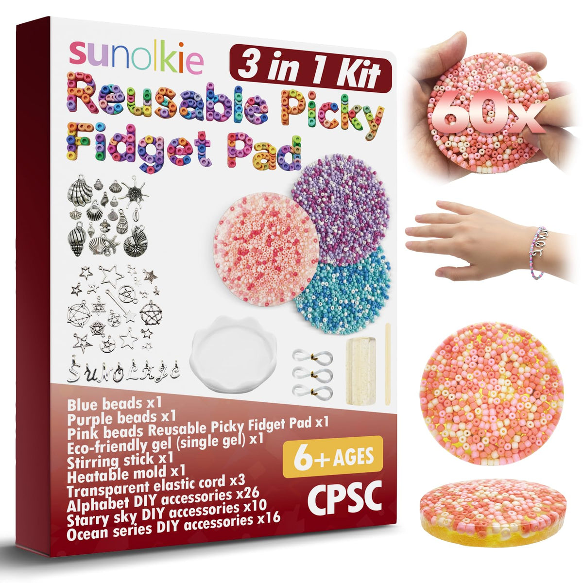 Sunolkie reusable picky fidget pad for stress relief and focus