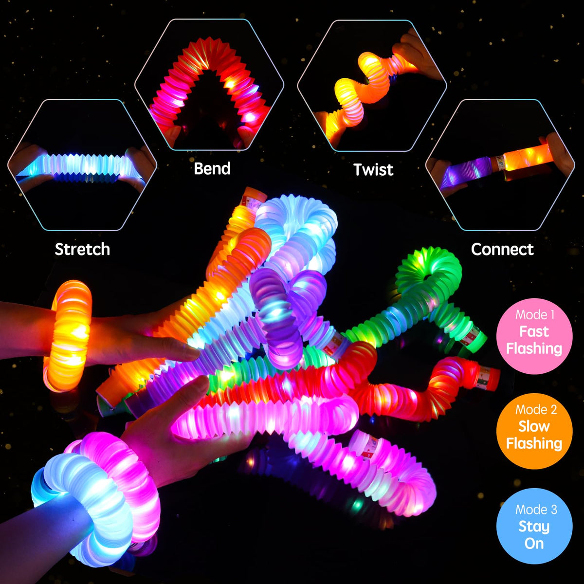 SUNPROUND glow tubes stretch and pop action for fidget-friendly focus and creativity