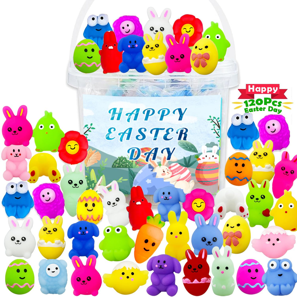 Sunpround Easter mochi squishies 120pc set with chicks, bunnies, and eggs for Easter fun.