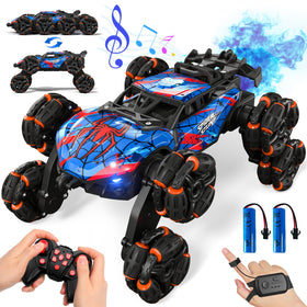 Sunrad 8WD gesture RC car front view with LEDs for indoor and outdoor fun.