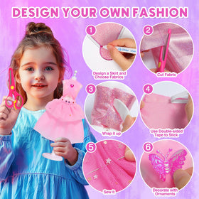 Sunrad kit in use helping kids craft stylish doll outfits step by step.