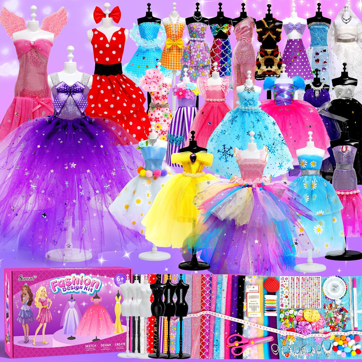 Sunrad fashion designer kit with six mannequins for kids' dress design.
