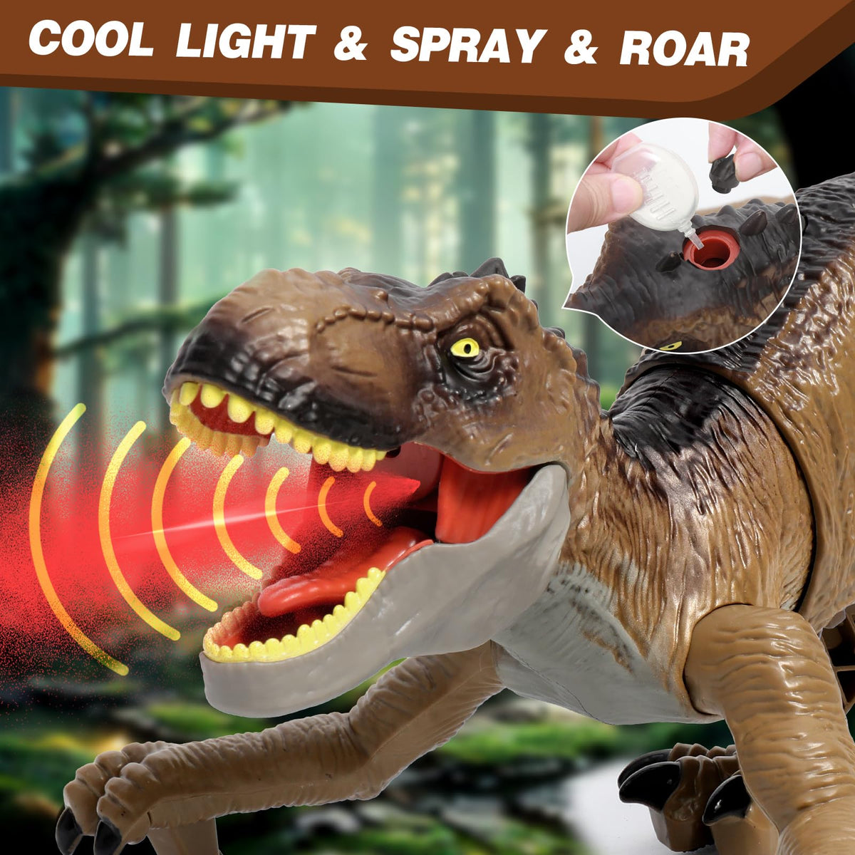 Sunrad RC Dino spray and lights create dramatic dinosaur moments.