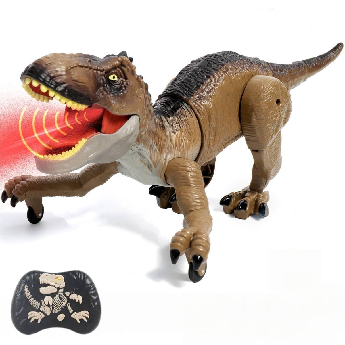 Sunrad RC Dino walking action sparks active play and imagination.