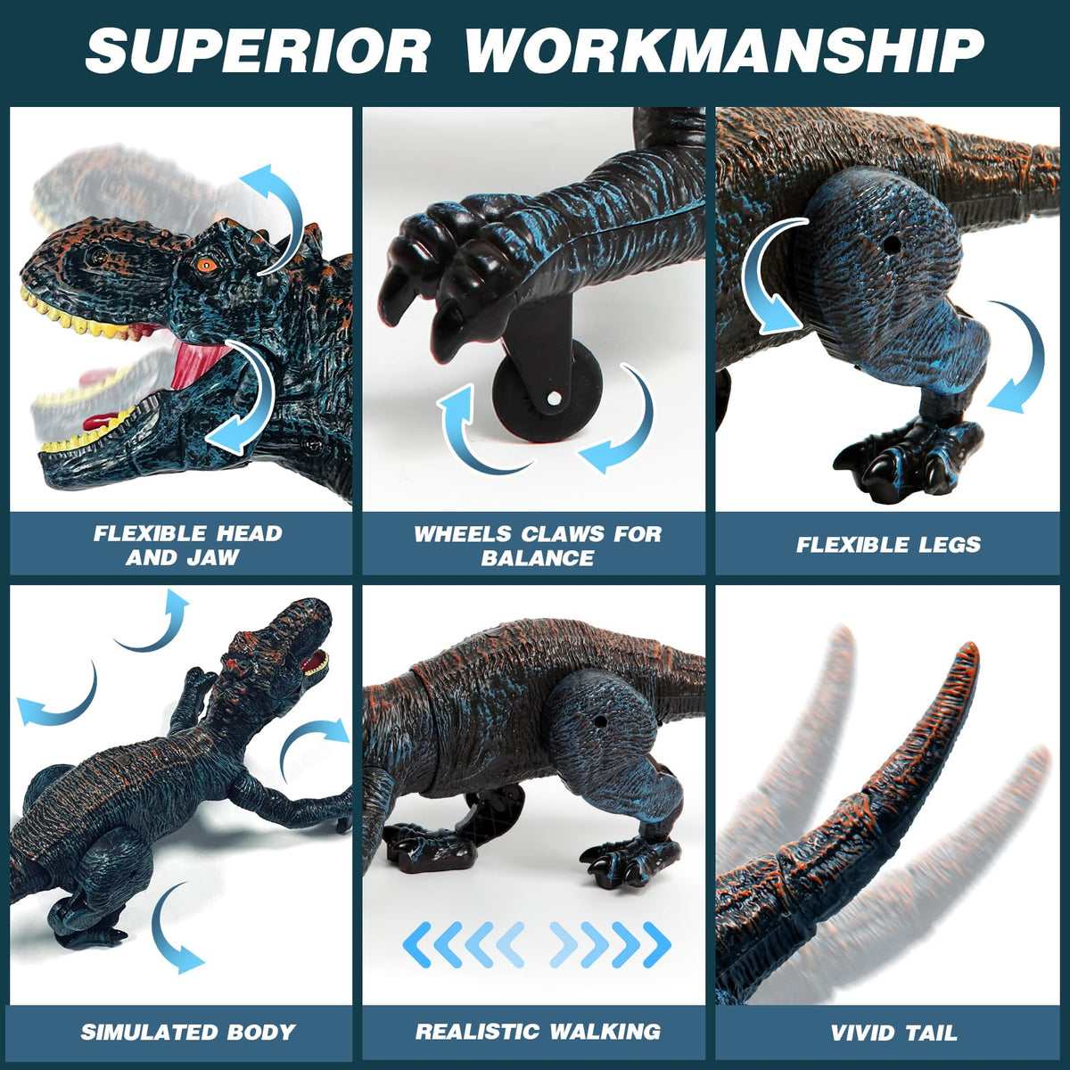 Sunrad RC dinosaur roaring action enhances storytelling moments.