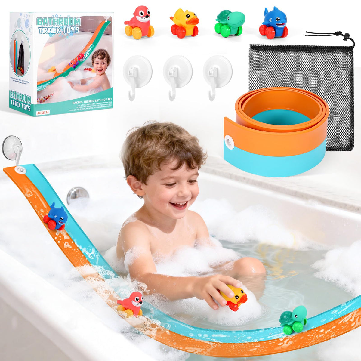 SunRiMax 5ft bath track laid in tub for engaging race-time play