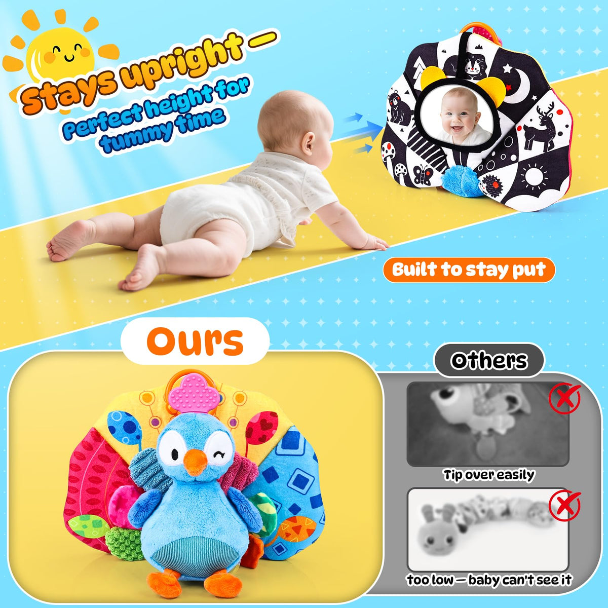 SunRiMax peacock clip attachment keeps toy within reach on strollers.