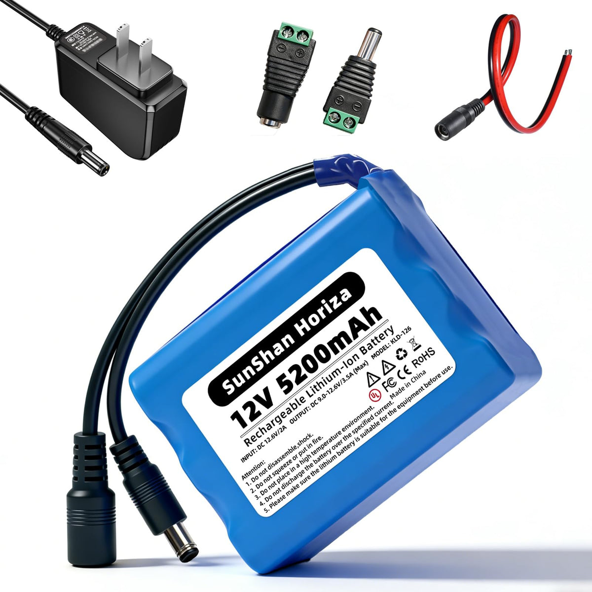 Sunshan Horiza 12V battery pack front view for DIY projects and reliable power