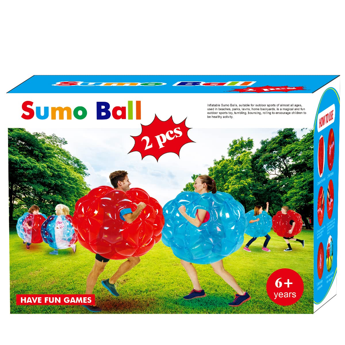 Sunshinemall 2-pack bumper balls front view in red and blue for outdoor family play