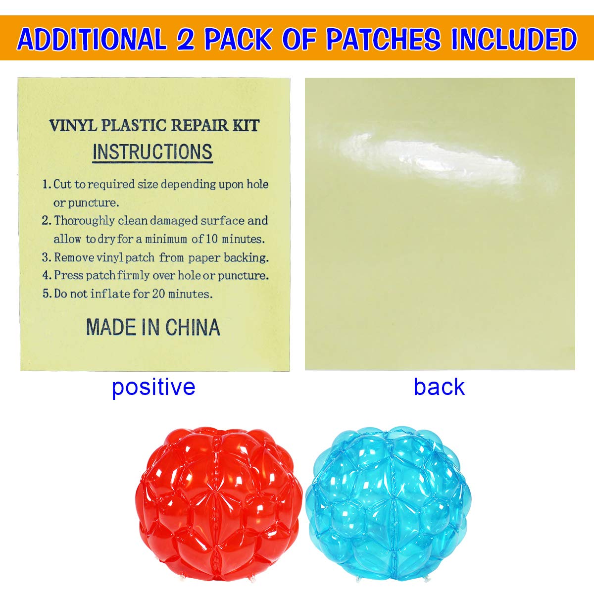 Sunshinemall bumper balls packaging with repair patches and instructions