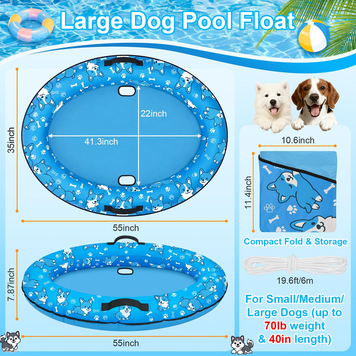Sunwinx dog pool float with rope handle facilitates easy pushing and retrieval.