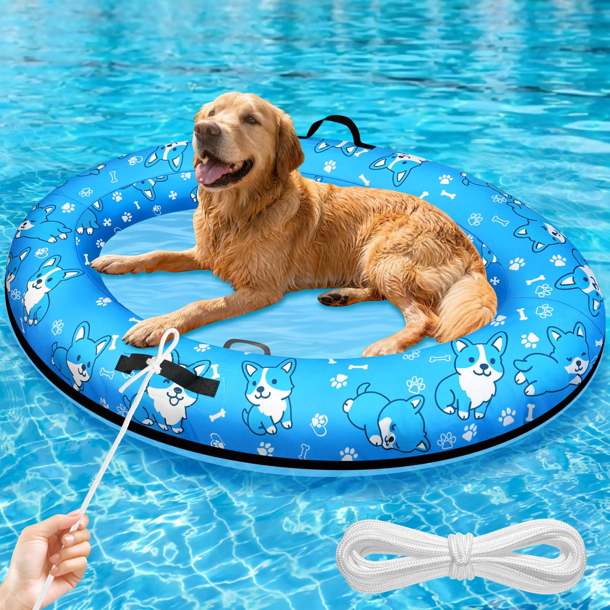 Sunwinx large-dog-pool-float-55x35-blue offers stable buoyancy for larger dogs.