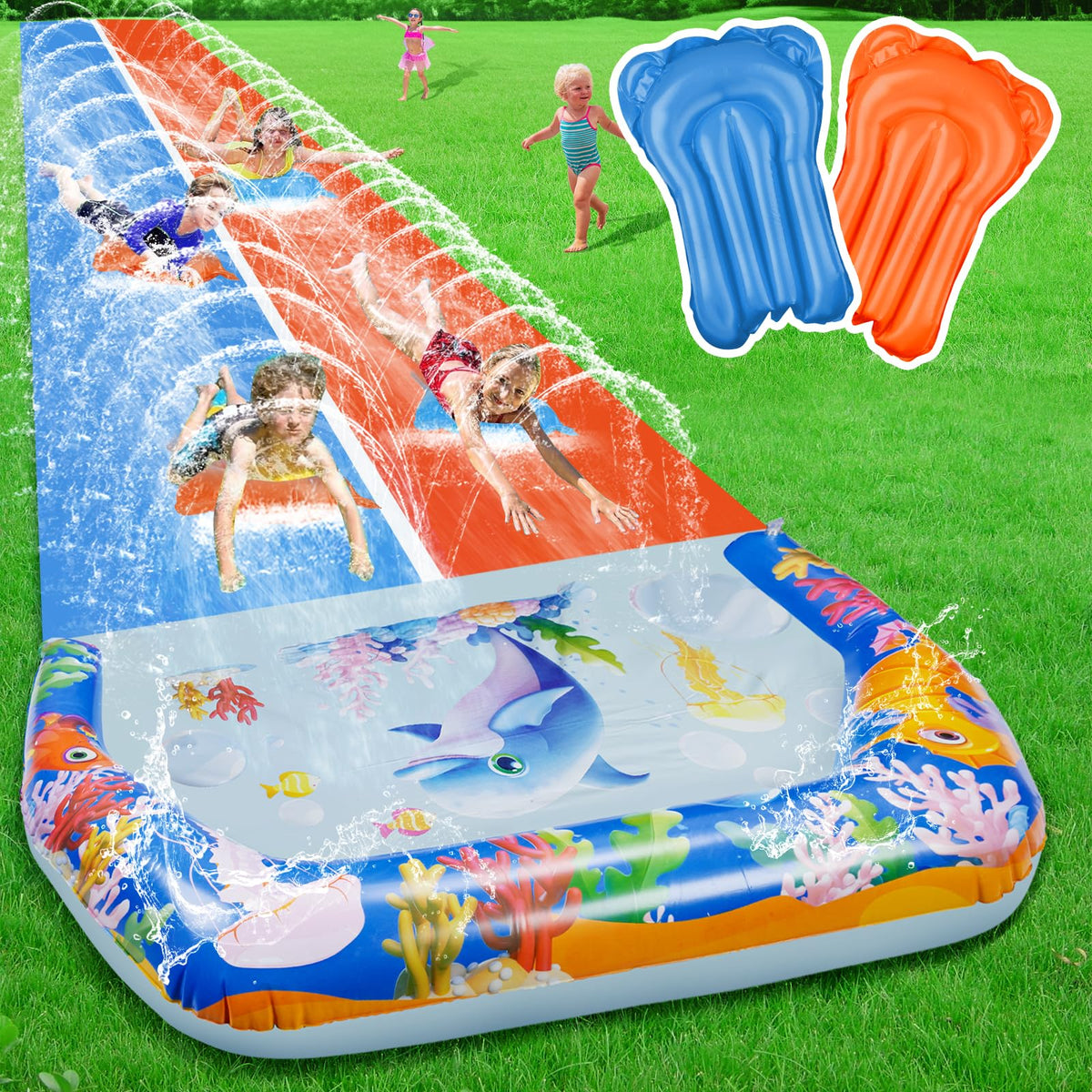 Suonncudst 40ft double-slip water slide in backyard for family fun