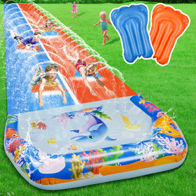Suonncudst 40ft double-slip water slide in backyard for family fun
