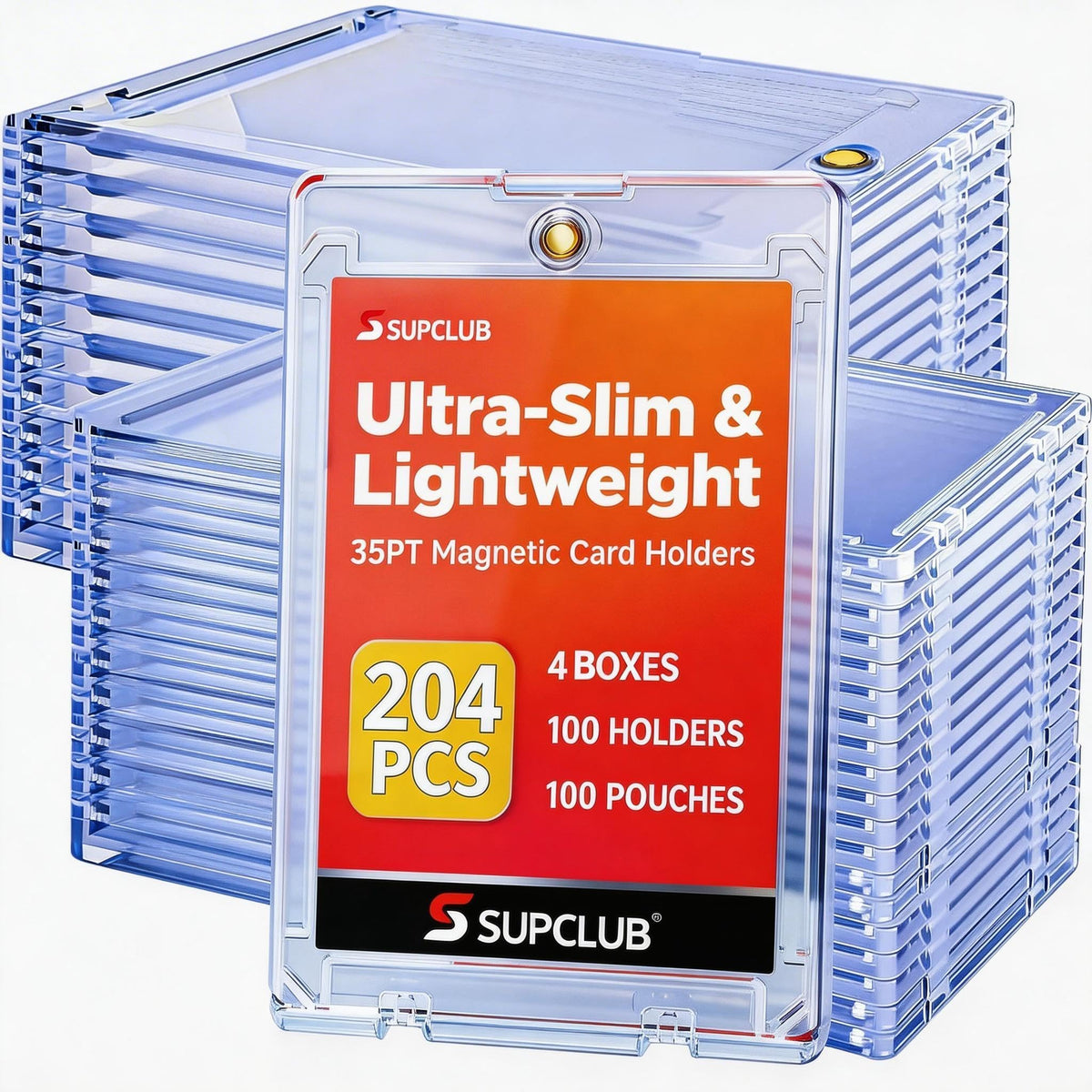 SUPCLUB 100ct magnetic card holder closeup showing slim design for space saving