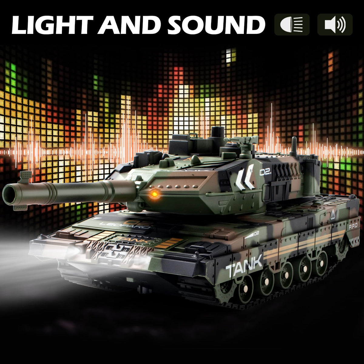 Supdex 1:24 RC Tank 360-degree maneuver image, shows obstacle navigation and incline climbing.