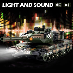 Supdex 1:24 RC Tank 360-degree maneuver image, shows obstacle navigation and incline climbing.
