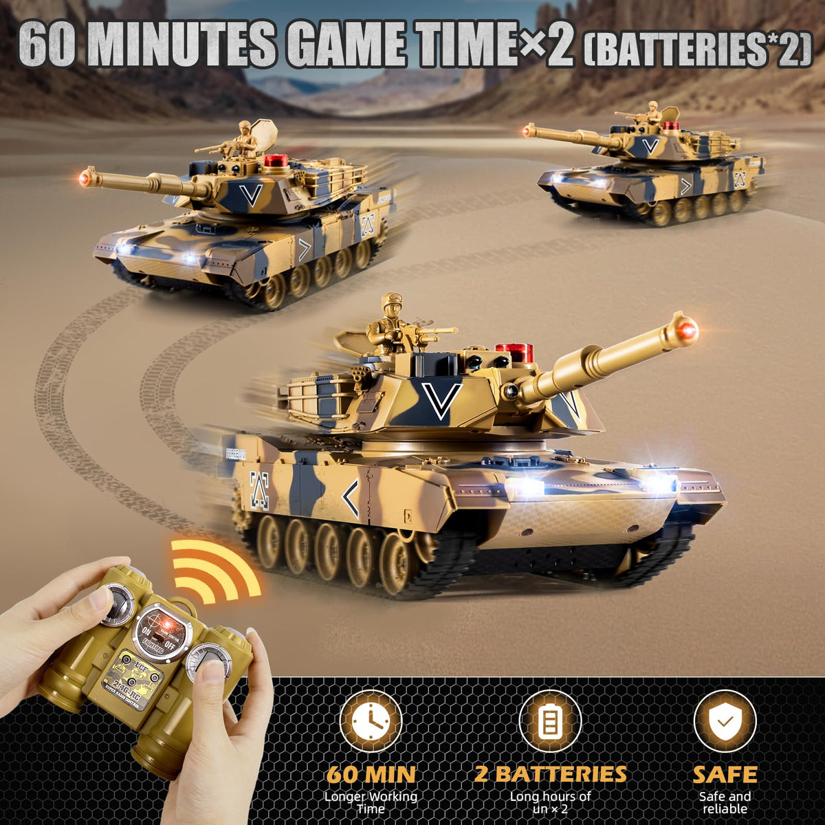 Supdex 1/24 RC Tank two rechargeable batteries extend playtime between charges.