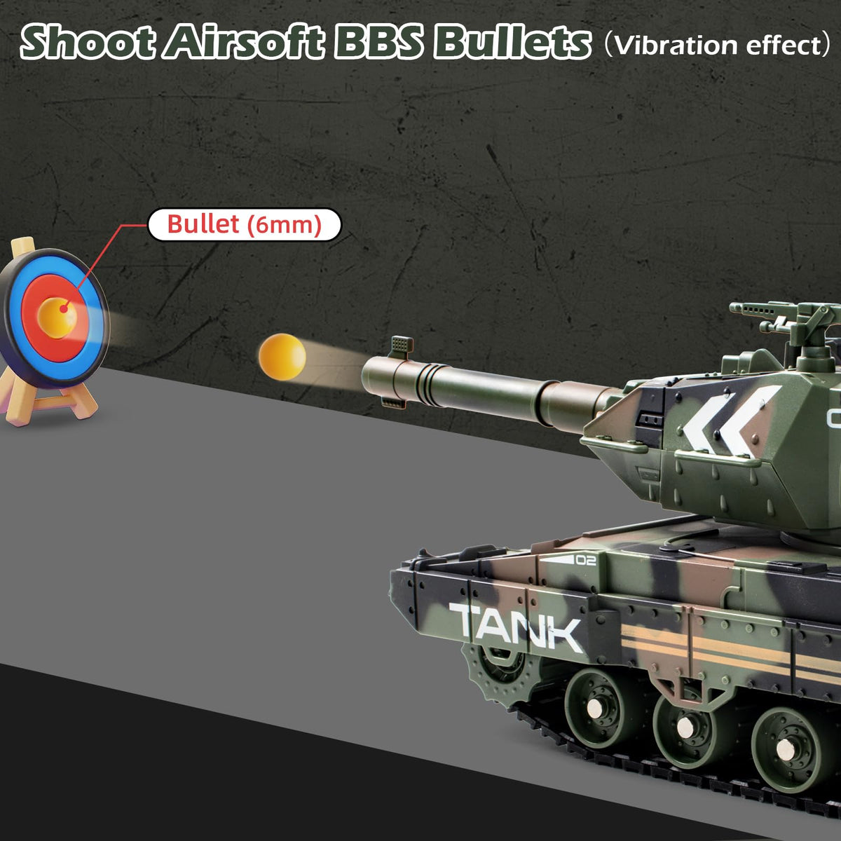 Supdex 1:24 RC Tank cockpit-detail image, highlights realistic control layout for kids.
