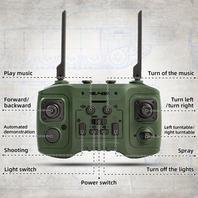 Supdex 1:24 RC Tank double-battery-pack image, promises longer play sessions.
