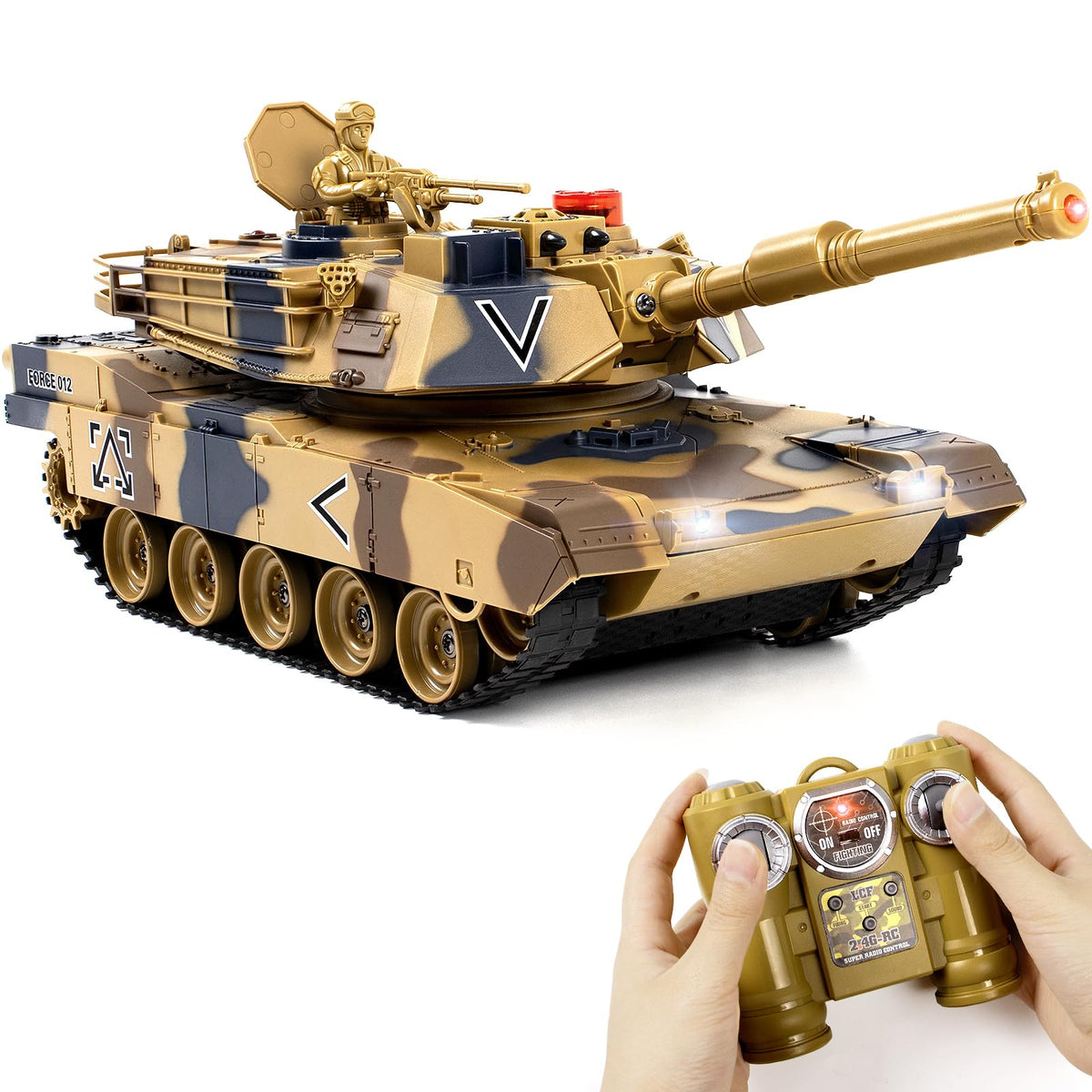Supdex 1/24 RC Tank front view shows authentic M1A2 Abrams styling for immersive play.