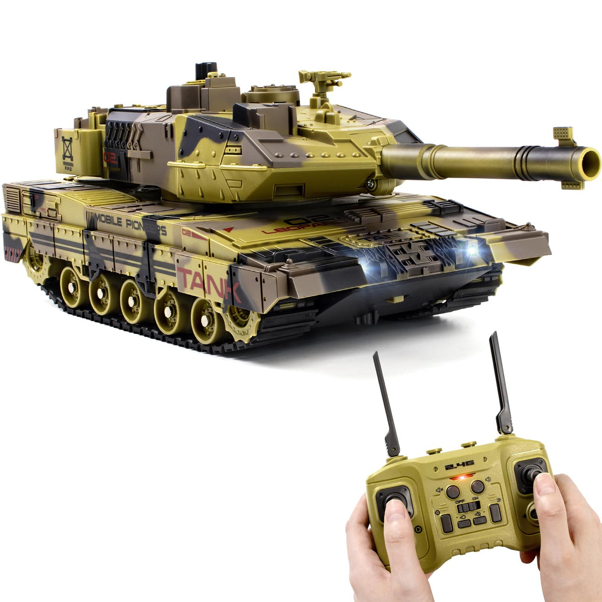 Supdex 1/24 RC Tank front view highlights detailed scale realism for action play