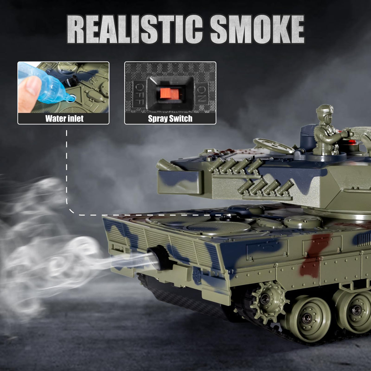 Supdex 1/24 RC Tank smoke feature enhances immersive battle gameplay