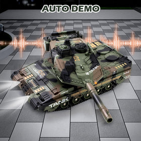 Supdex 1:24 RC Tank smoke-sound-light features illustrate multisensory play.