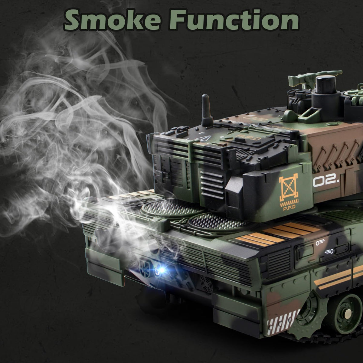 Supdex 1:24 RC Tank turret rotation image, enabling 360° aiming in play.
