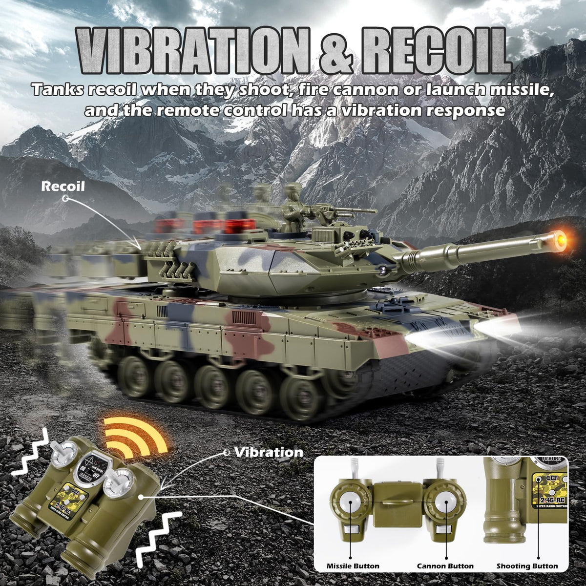 Supdex tank emits smoke and authentic sounds for dramatic battle ambience