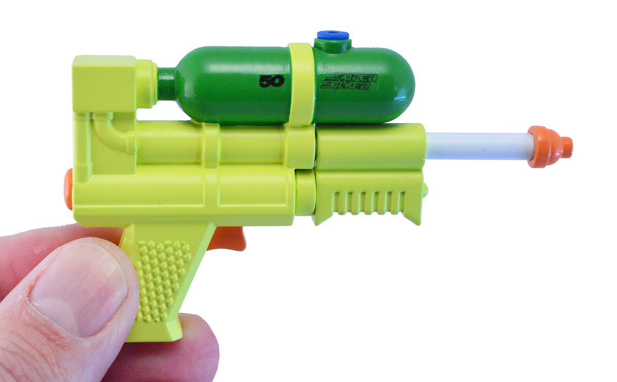 Super Soaker 50 tiny model shown as a pocket-sized splash tool