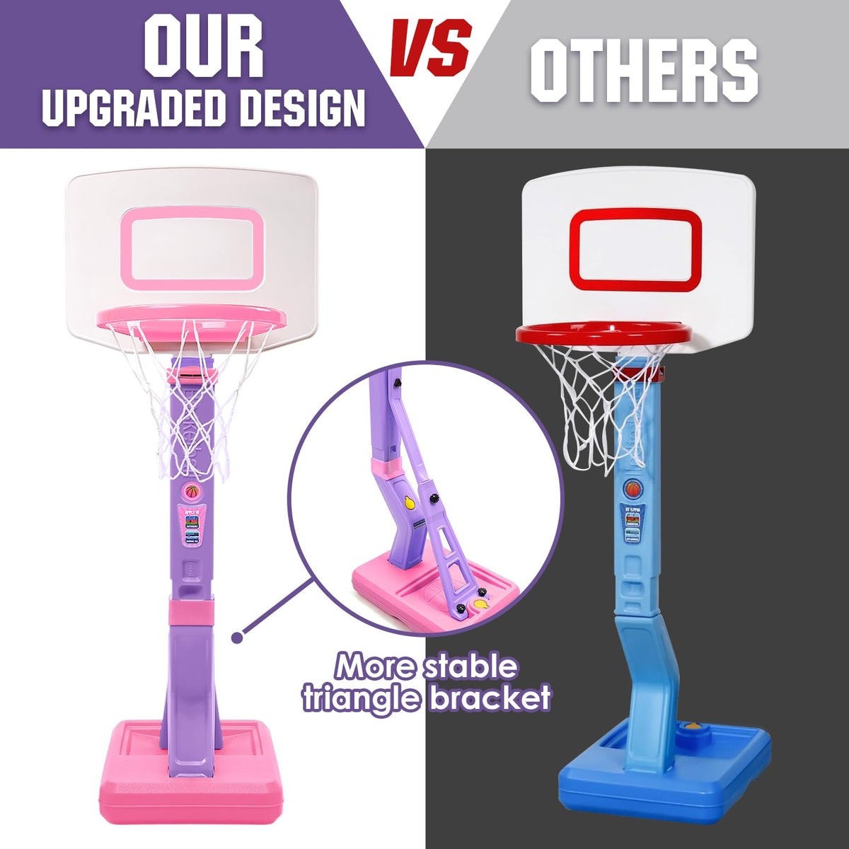 SUPER JOY pink toddler basketball hoop pool-to-outdoor switch enables flexible play.