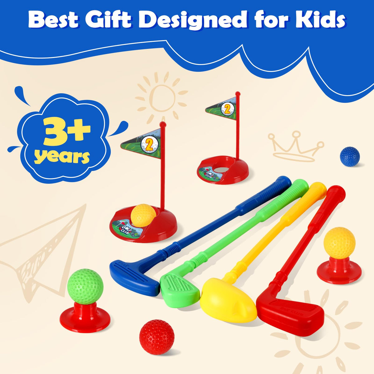 SUPER JOY Toddler Golf Set durable plastic construction for long-lasting play.