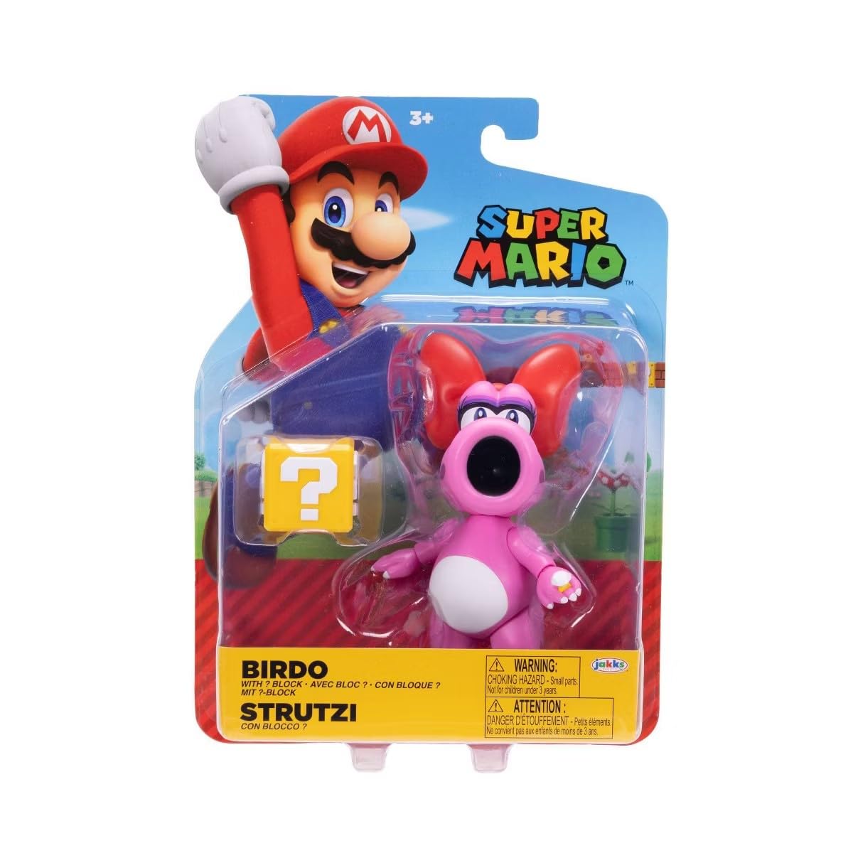 Super Mario Birdo 4-inch figure front view with vivid pink color and poseable articulation.