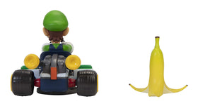 Super Mario Spin Out Luigi racer includes 2.5-inch Luigi figure for authentic play.