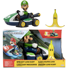 Super Mario Spin Out Luigi racer, front view, for fast, engaging play.