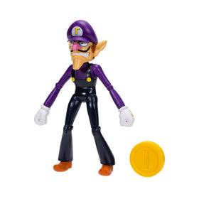 Super Mario Waluigi collectible figure with coin included for display.