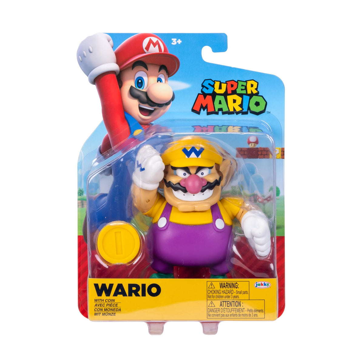 Super Mario Wario 4-inch action figure with coin for display and play