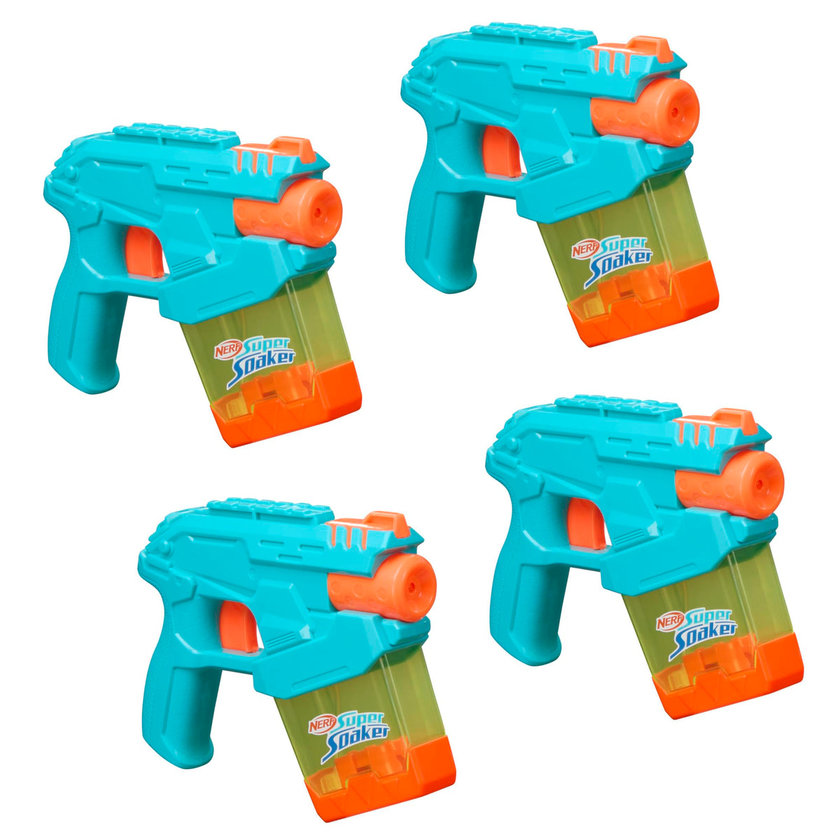 Nerf Super Soaker Mini Dunk-Fill Funpack with four blasters for fast backyard water battles.