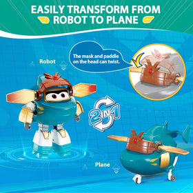 Super Wings 2-in-1 plane-robot toy for compact indoor/outdoor play.