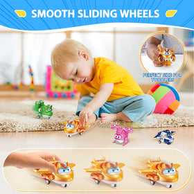 Super Wings 4-pack transform-a-bot set supports collaborative pretend play.