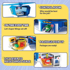 Super Wings elevator lift boosts figures to the second floor.