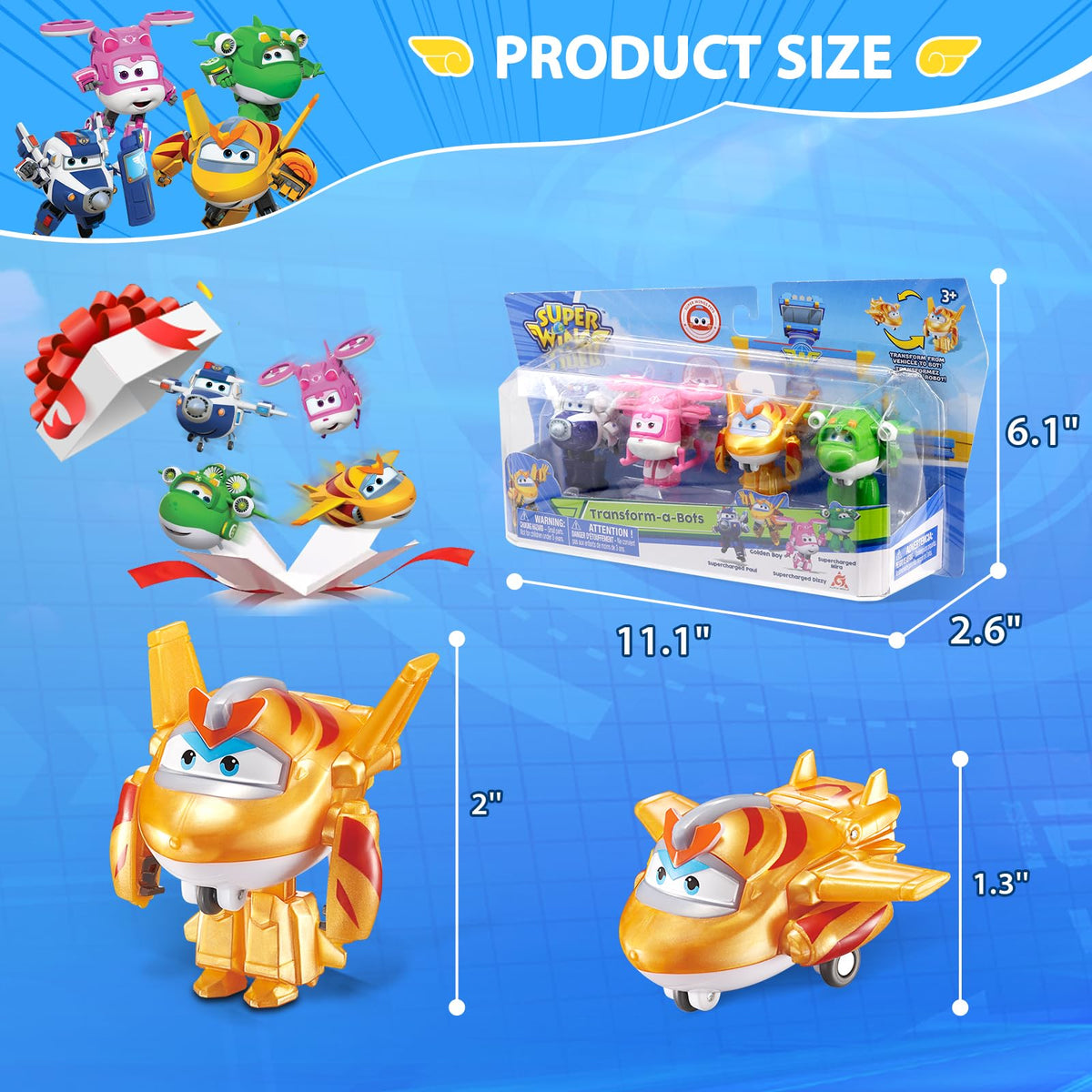 Kids enjoy hands-on transform play with the Super Wings pack.