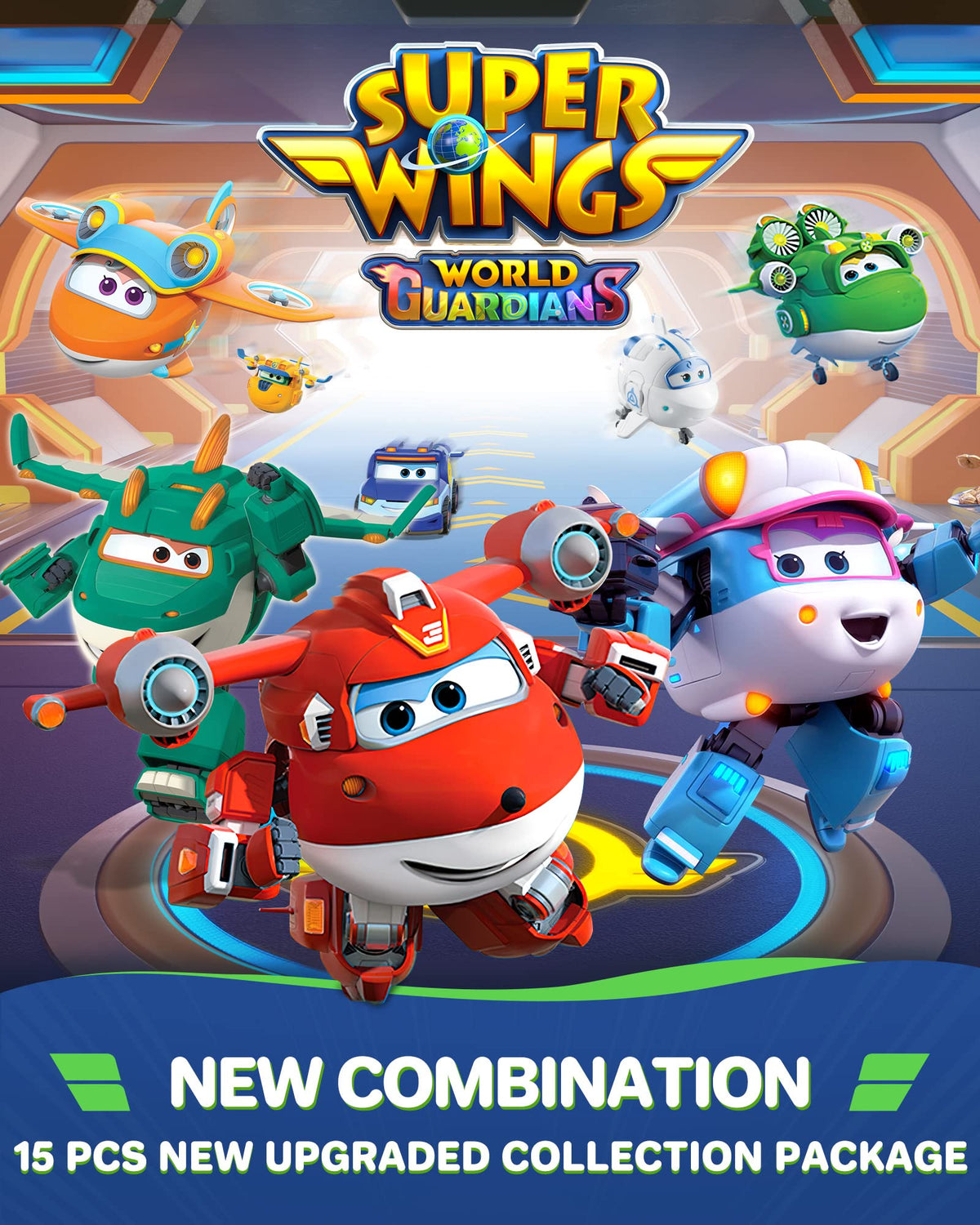 Super Wings jet transforming toy image highlights quick 3-step conversion from plane to bot.