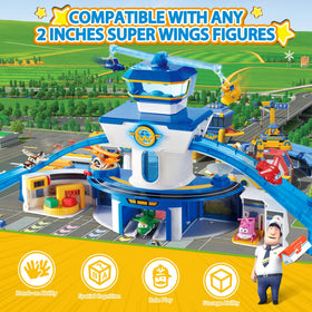 Super Wings Jett figure transforms from robot to plane for dynamic play.