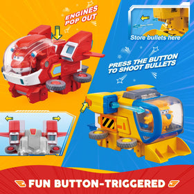 Super Wings Jett's Mecha robot to vehicle transformation showcases quick change